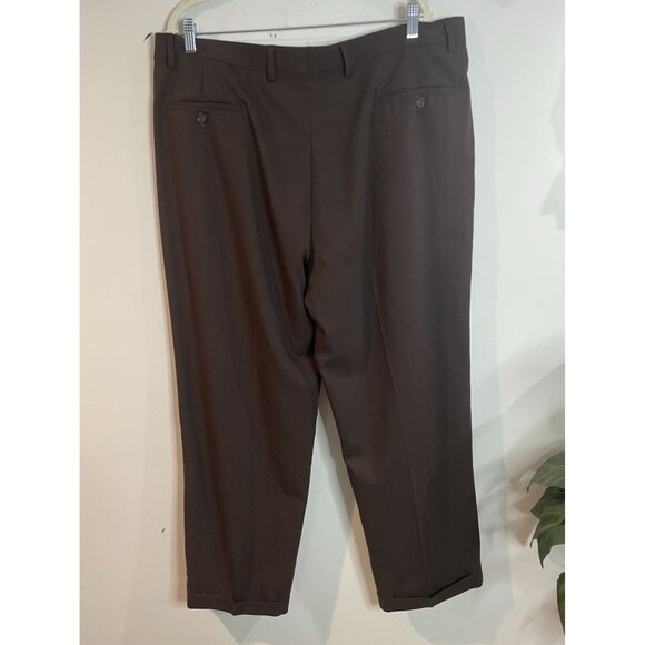 Pronto Uomo Mens Dress Pants 40W 100% Wool Flat Front Brown - Picture 4 of 14